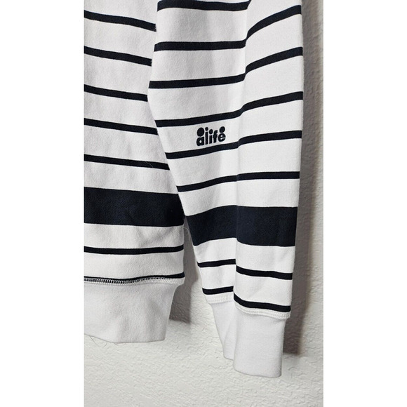 Alife Mens Half Zip Pullover Sweatshirt XL White Black Striped Funnel Neck Retro - Picture 3 of 11